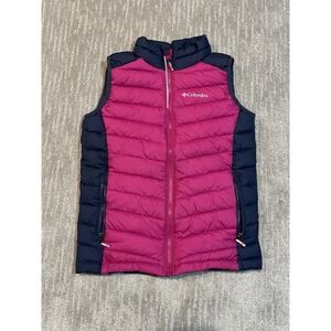 Columbia Kids' M10/12 Slope Edge Vest In Pink and Navy Blue Omni-Heat Puffer